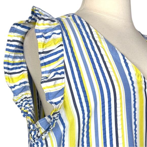 Time and Tru Dress V-neck Ruffle Sleeve Yellow Blue Stripe Women’s Size XXL - Picture 9 of 11